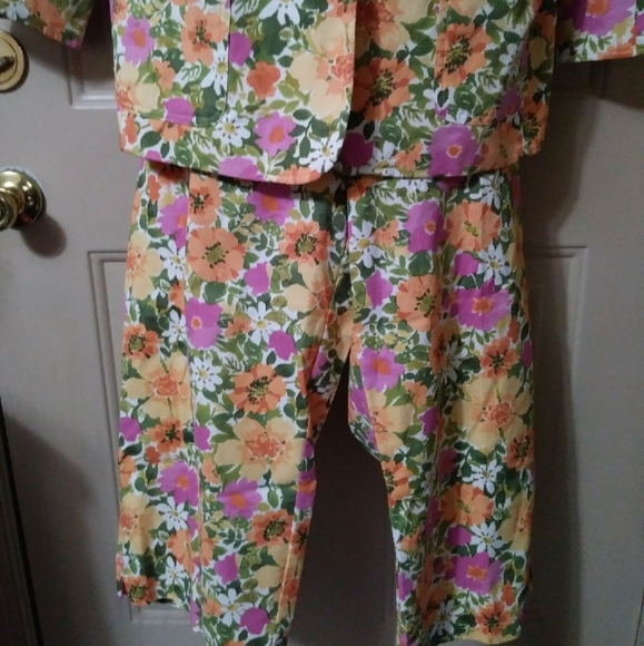 Vtg boho floral Palm beach vibes Capri suit - Picture 4 of 5